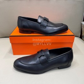 Hermes Black Calf Leather H Buckle Business Shoes For Men