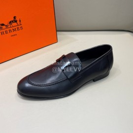 Hermes Black Calf Leather H Buckle Business Shoes For Men