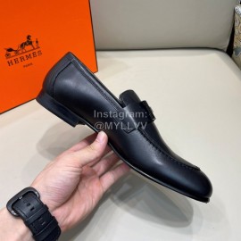 Hermes Black Calf Leather H Buckle Business Shoes For Men
