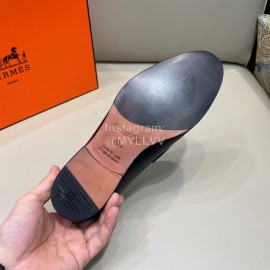 Hermes Black Calf Leather H Buckle Business Shoes For Men