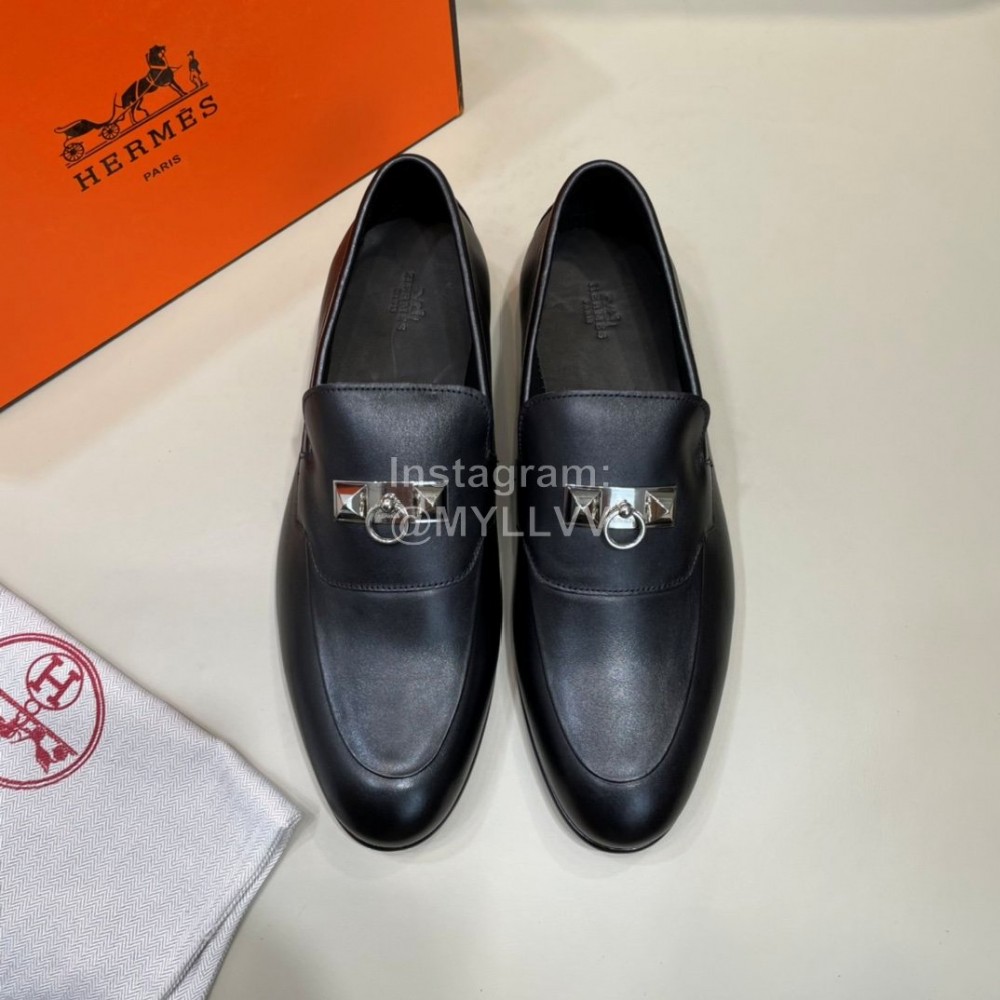 Hermes Fashion Cowhide Casual Business Shoes For Men Black