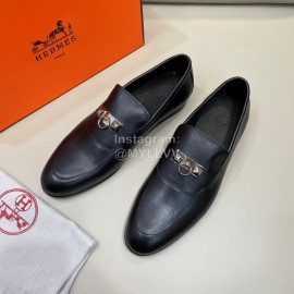 Hermes Fashion Cowhide Casual Business Shoes For Men Black