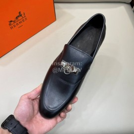 Hermes Fashion Cowhide Casual Business Shoes For Men Black