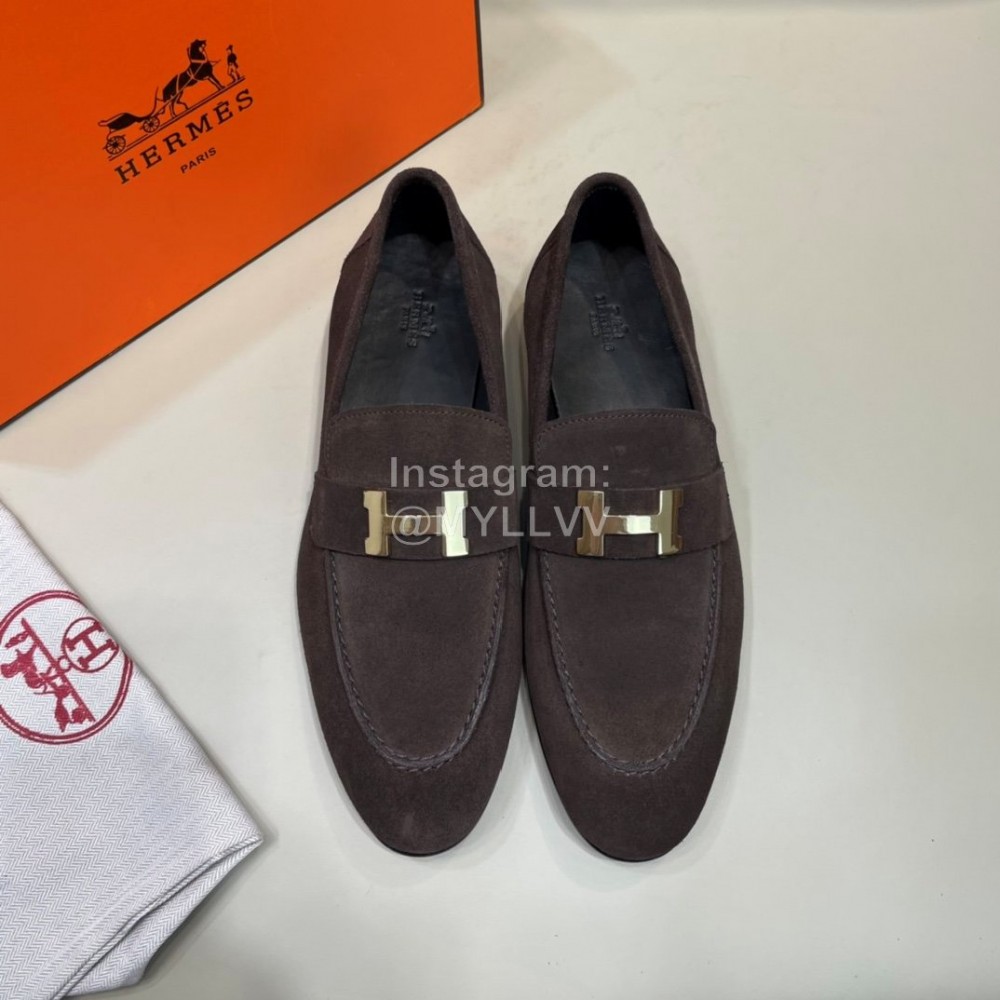 Hermes Velvet Cowhide Casual Business Shoes For Men Coffee
