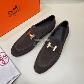 Hermes Velvet Cowhide Casual Business Shoes For Men Coffee