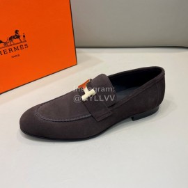 Hermes Velvet Cowhide Casual Business Shoes For Men Coffee