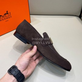 Hermes Velvet Cowhide Casual Business Shoes For Men Coffee