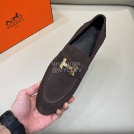 Hermes Velvet Cowhide Casual Business Shoes For Men Coffee