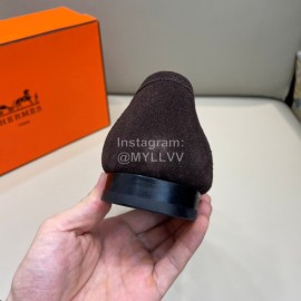 Hermes Velvet Cowhide Casual Business Shoes For Men Coffee