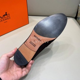 Hermes Velvet Cowhide Casual Business Shoes For Men Coffee