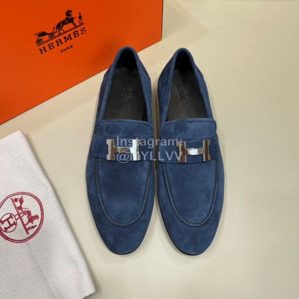 Hermes Velvet Cowhide Casual Business Shoes For Men Blue