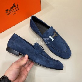Hermes Velvet Cowhide Casual Business Shoes For Men Blue