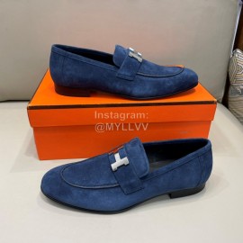 Hermes Velvet Cowhide Casual Business Shoes For Men Blue