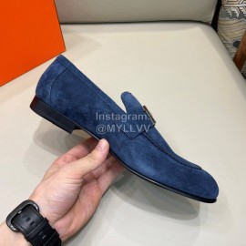 Hermes Velvet Cowhide Casual Business Shoes For Men Blue