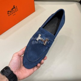 Hermes Velvet Cowhide Casual Business Shoes For Men Blue