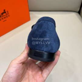 Hermes Velvet Cowhide Casual Business Shoes For Men Blue