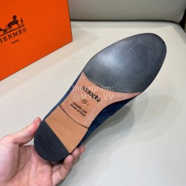 Hermes Velvet Cowhide Casual Business Shoes For Men Blue
