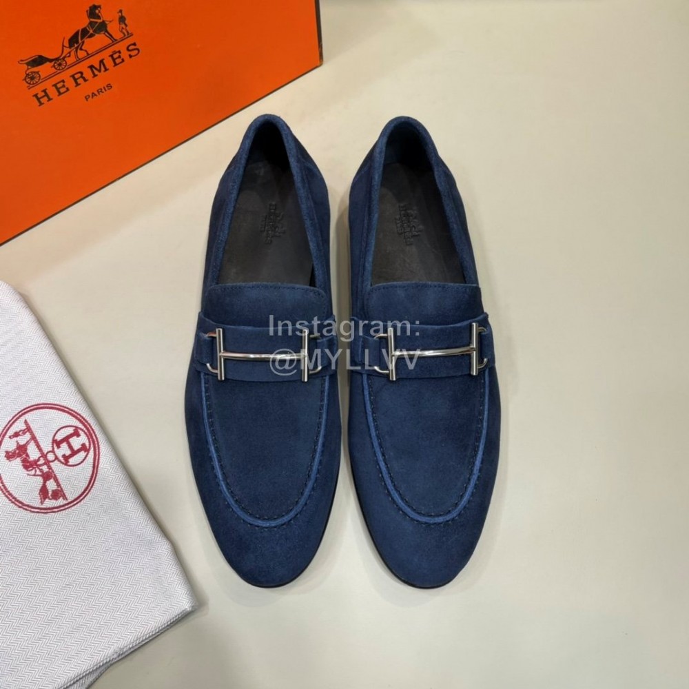 Hermes Blue Velvet Cowhide Casual Business Shoes For Men