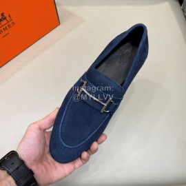 Hermes Blue Velvet Cowhide Casual Business Shoes For Men