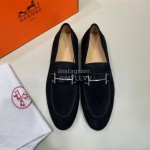 Hermes Velvet Cowhide Casual Business Shoes For Men Black