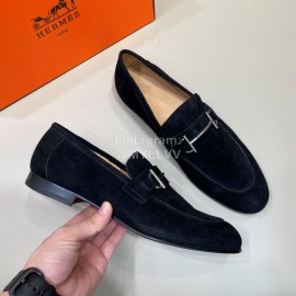 Hermes Velvet Cowhide Casual Business Shoes For Men Black