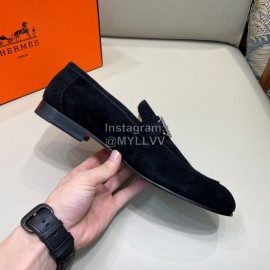 Hermes Velvet Cowhide Casual Business Shoes For Men Black