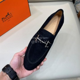 Hermes Velvet Cowhide Casual Business Shoes For Men Black