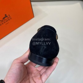 Hermes Velvet Cowhide Casual Business Shoes For Men Black