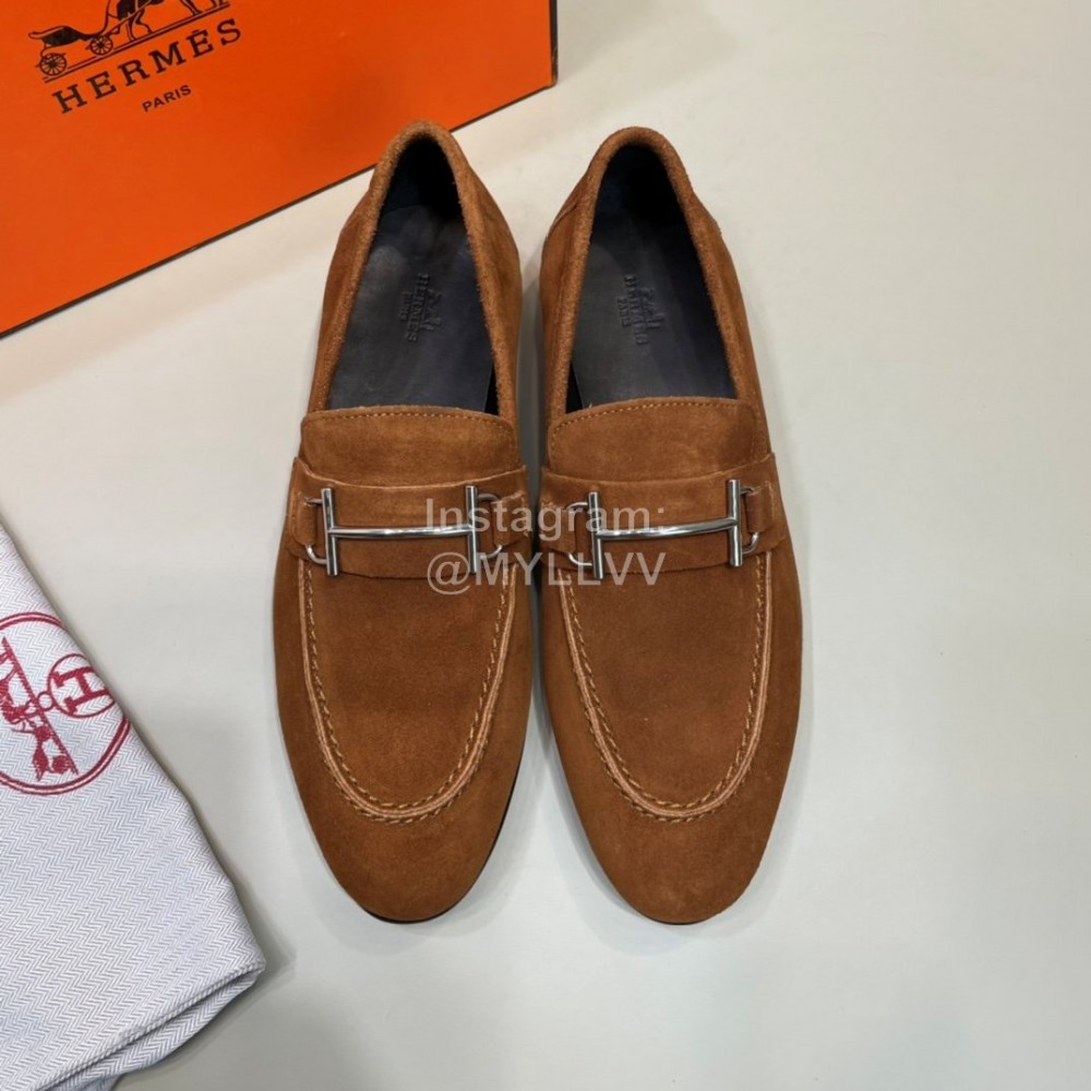 Hermes Velvet Cowhide Casual Business Shoes For Men Brown