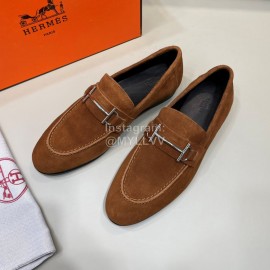 Hermes Velvet Cowhide Casual Business Shoes For Men Brown