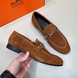 Hermes Velvet Cowhide Casual Business Shoes For Men Brown