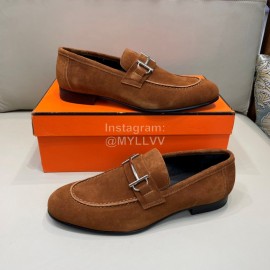 Hermes Velvet Cowhide Casual Business Shoes For Men Brown