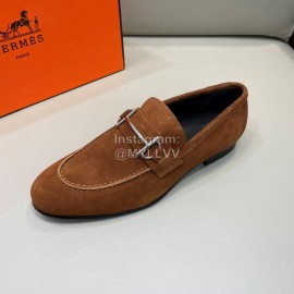 Hermes Velvet Cowhide Casual Business Shoes For Men Brown