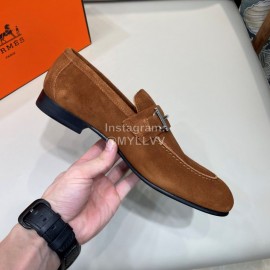 Hermes Velvet Cowhide Casual Business Shoes For Men Brown