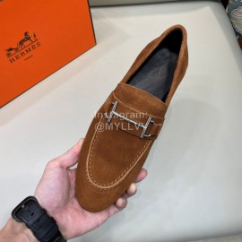 Hermes Velvet Cowhide Casual Business Shoes For Men Brown