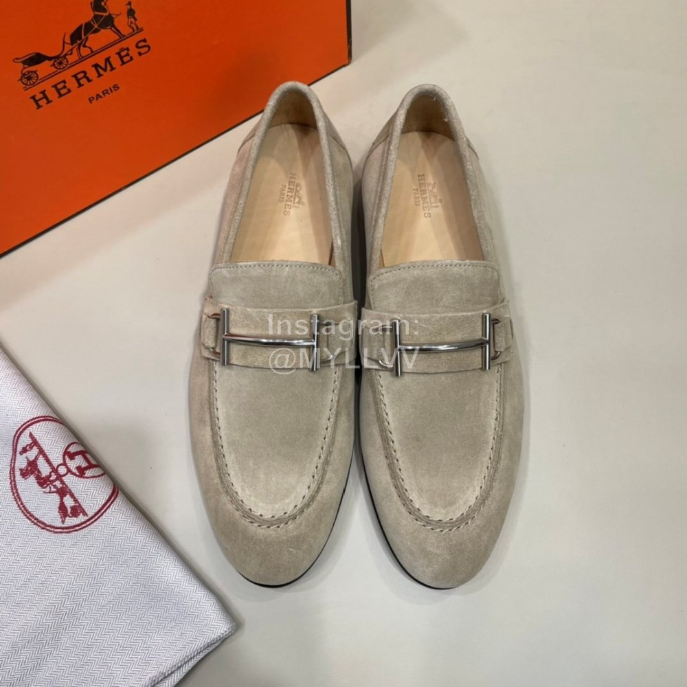 Hermes Velvet Cowhide Casual Business Shoes For Men Beige