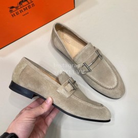 Hermes Velvet Cowhide Casual Business Shoes For Men Beige