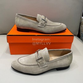 Hermes Velvet Cowhide Casual Business Shoes For Men Beige
