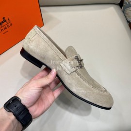 Hermes Velvet Cowhide Casual Business Shoes For Men Beige