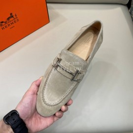 Hermes Velvet Cowhide Casual Business Shoes For Men Beige