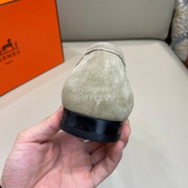 Hermes Velvet Cowhide Casual Business Shoes For Men Beige