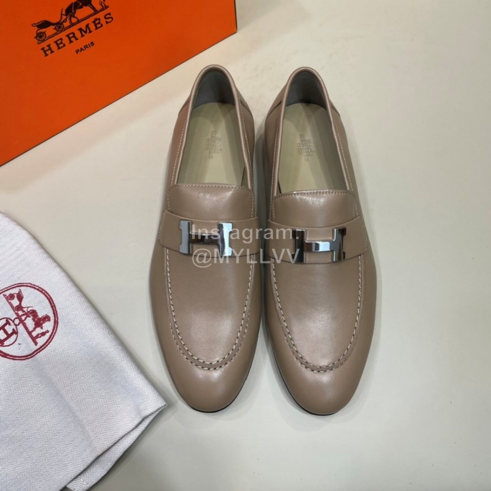 Hermes Fashion Calf Leather H Buckle Business Shoes For Men Apricot