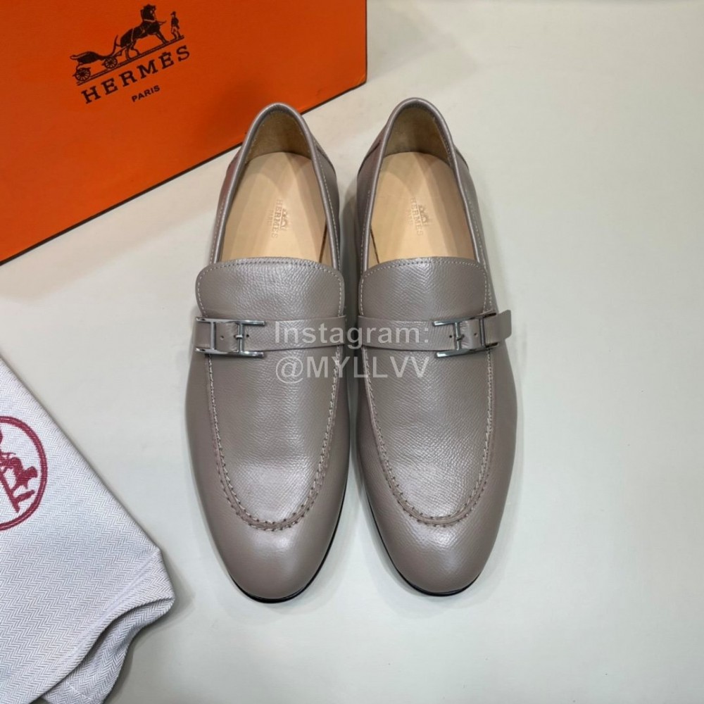 Hermes Fashion Calfskin Business Shoes For Men Gray