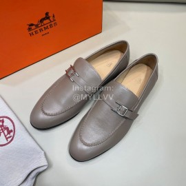 Hermes Fashion Calfskin Business Shoes For Men Gray