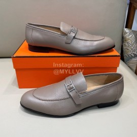 Hermes Fashion Calfskin Business Shoes For Men Gray