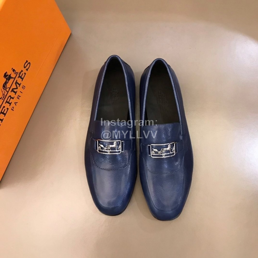 Hermes New Calfskin Business Shoes For Men Blue