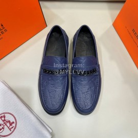 Hermes New Cowhide Chain Business Shoes For Men Blue