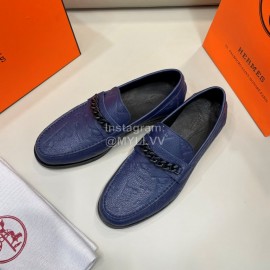 Hermes New Cowhide Chain Business Shoes For Men Blue
