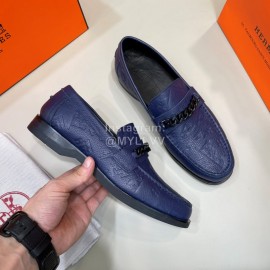 Hermes New Cowhide Chain Business Shoes For Men Blue