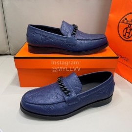 Hermes New Cowhide Chain Business Shoes For Men Blue